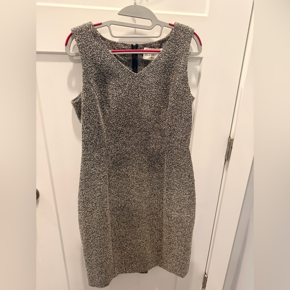 Julian Taylor New York Tweed Sheath Dress Black Cream Sleeveless Knee Length M